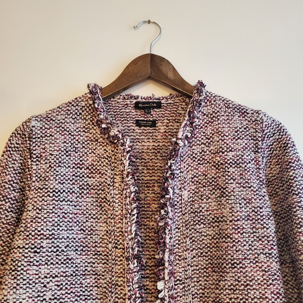 MASSIMO DUTTI | Purple Tweed Frayed Hem Open Italian Yarn Blazer (Size S) - Picture 4 of 14